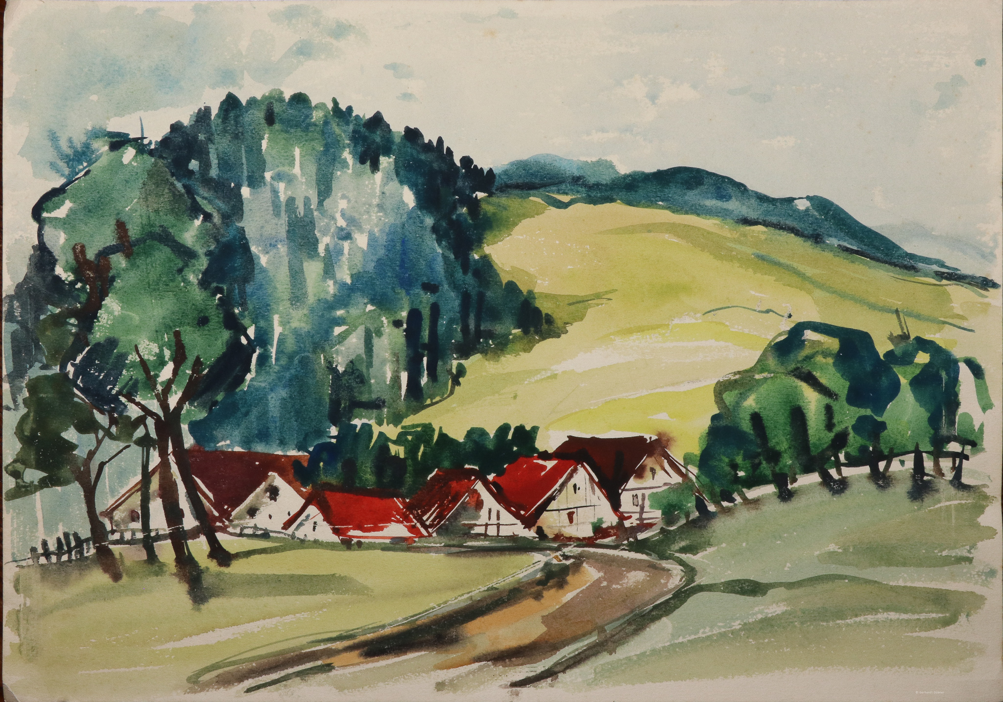 Dorf an Hügel